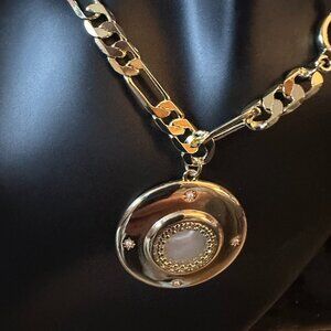 Adornia Pearlescent Disc Gold tone fashion necklace adjustable